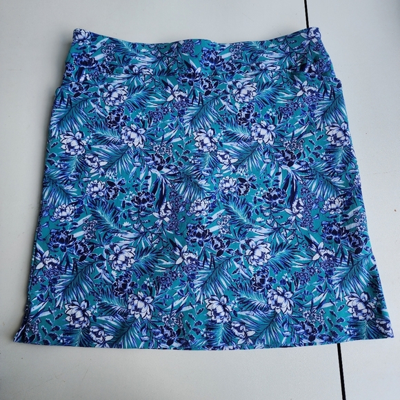 Coral Bay Women Athletic Skort Skirt Shorts Pull On Pockets Green Blue Floral S - Picture 1 of 10